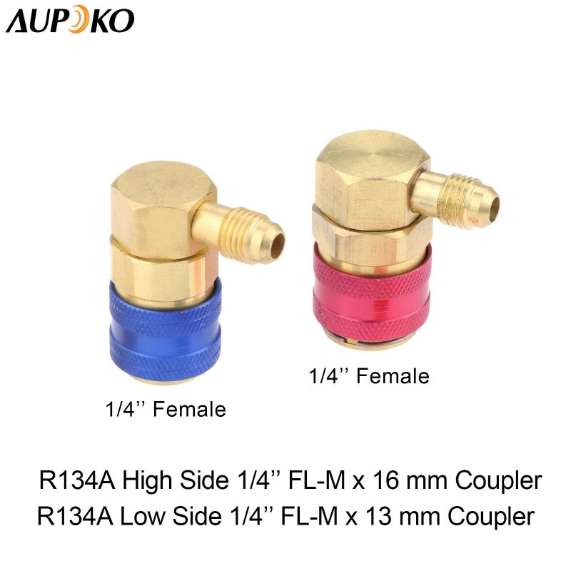 Aupoko R12 to R134A Conversion Quick Connect Coupler Kit, High/Low Side 90 Degree Angle Quick Coupler Manifold Gauge Set with R134A 1/2" Female x 1/4" SAE Male Tank Adapter - Image 3